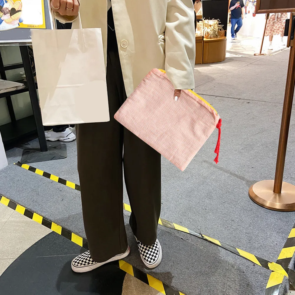 Mode Frauen Plaid Druck Kleine Kosmetik Baumwolle Stoff Make-Up Lagerung Taschen Japan Stil Zipper Kulturbeutel Waschen_voghion.com
