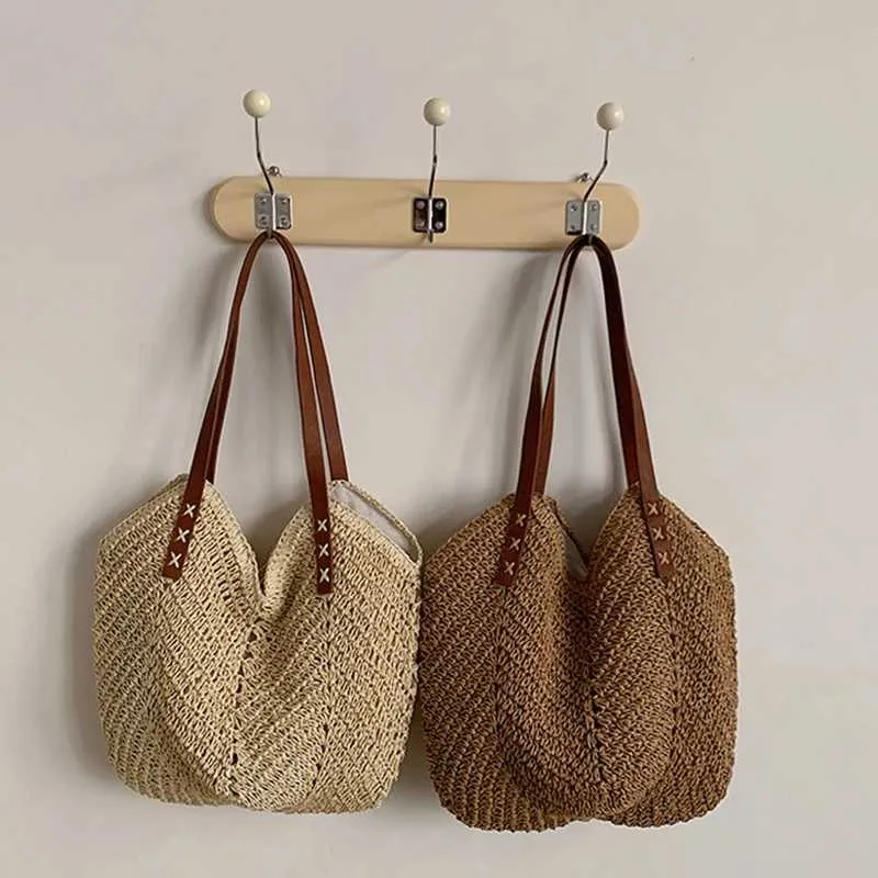 Summer grass woven shoulder bag Latan Beach large capacity handmade vacation travel shopping handbag Y241011_voghion.com