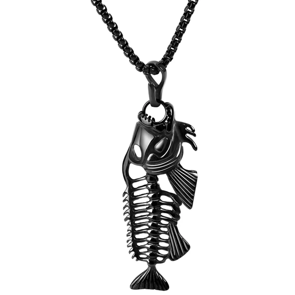 Collier pendentif squelette de poisson en os unisexe chaîne de surfeur bijoux de couleur argent_voghion.com