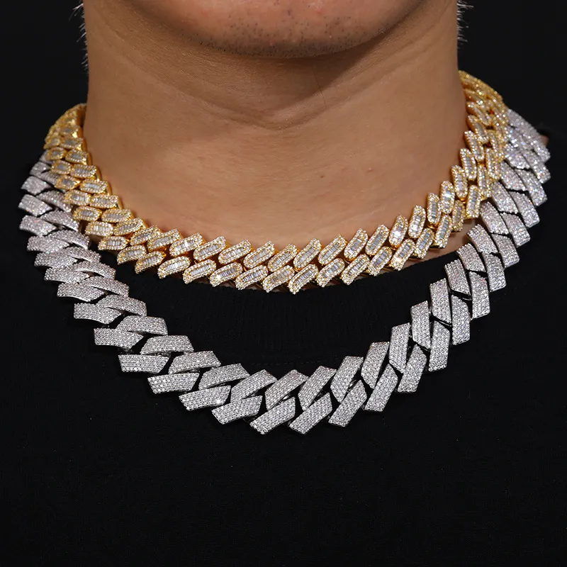 Collana Hip Hop da Uomo Alta Qualità Fibbia Lunga 20MM Larga 4 File Moissanite Diamante Catena a Maglia Cubana Catene alla Moda_voghion.com