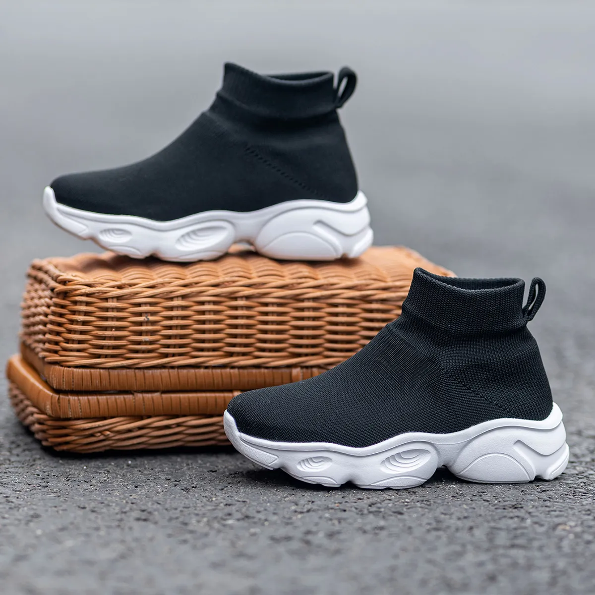 Baskets montantes en tricot pour enfants, chaussures de sport décontractées pour garçons et filles, chaussures de tennis_voghion.com