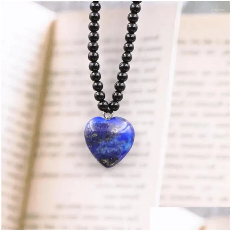 Pendant Necklaces Short Chain Heart Necklace Lapis Lazi Tiger Eyes Crystal Malachite Opal Aventurines Turquoises Stone_voghion.com