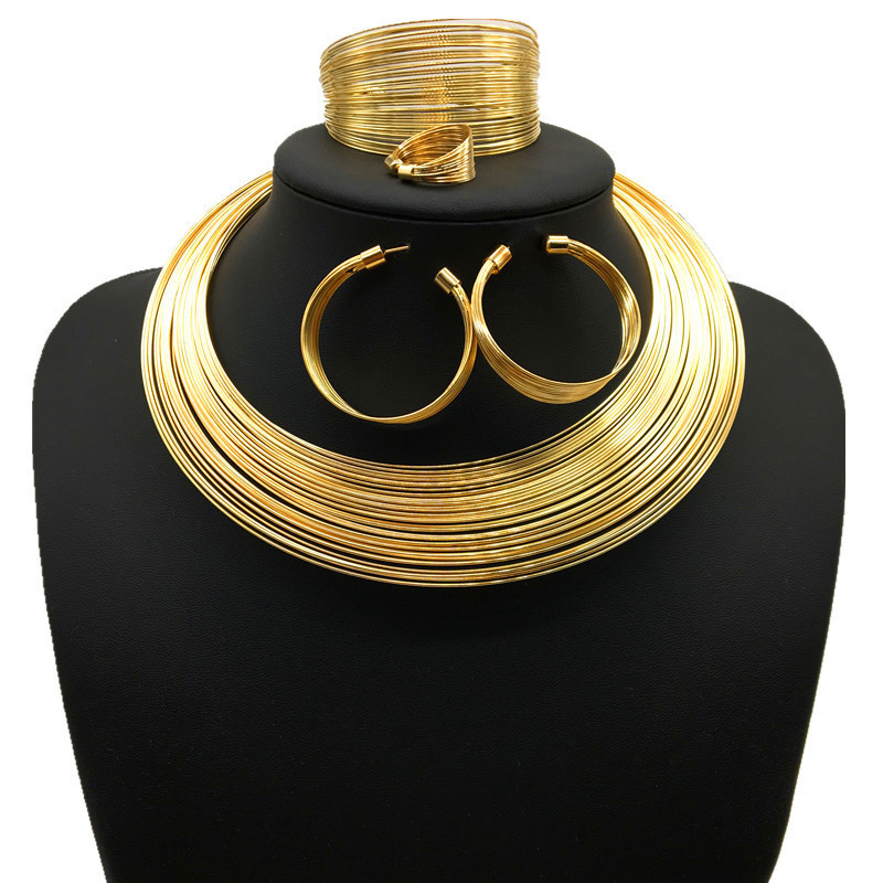 Set di collane da sposa punk gotiche, collare multifilo in lega, collana in quattro pezzi_voghion.com