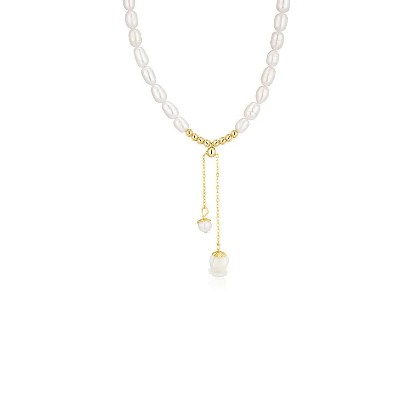 Colliers avec pendentif en perles et fleurs pour femmes et filles, chaîne de clavicule douce et élégante, bijoux de mariage_voghion.com