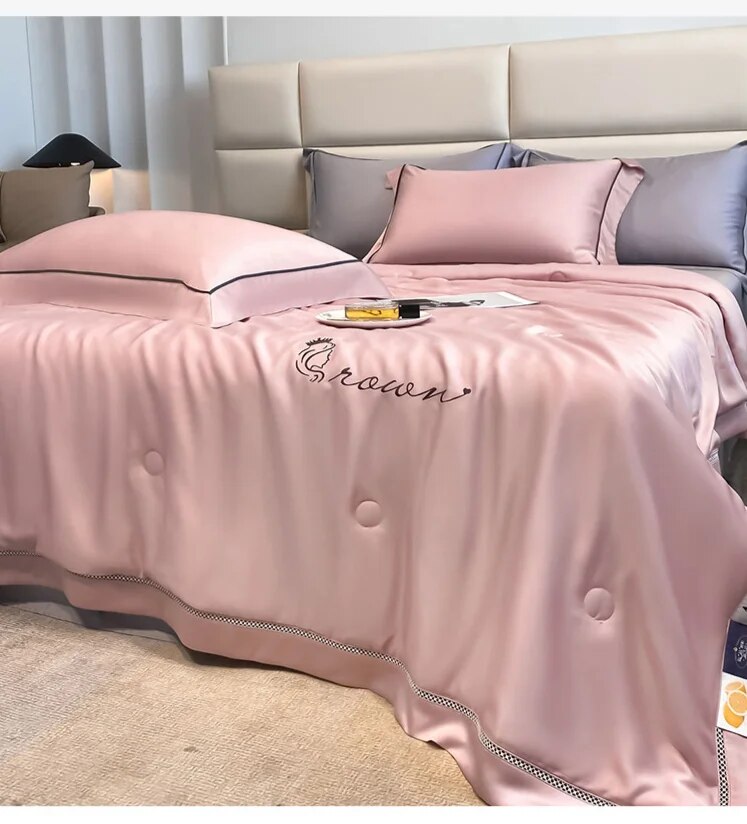 Leggero lusso Lyocell Sky Cool Ice Seta Aria condizionata Lenzuolo lavabile in lavatrice Tinta unita Trapunta sottile estiva per due_voghion.com