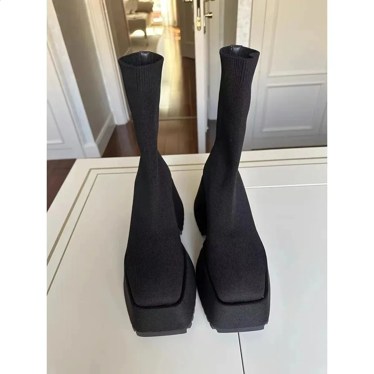 Sock Woman Hided Female Casual Shoes Autumn Wedge Lady Knitting Short Ankle Boots Platform 11 CM 240826_voghion.com