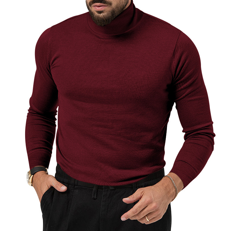 Underla camiseta de manga comprida para homens outono e inverno nova marca de moda jovem versátil simples gola alta_voghion.com