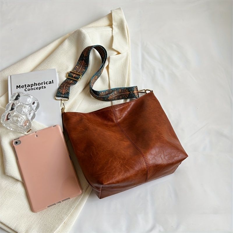 Retro-Umhängetasche für Damen, lässige mit großem Fassungsvermögen, modische Umhängetasche aus PU_voghion.com