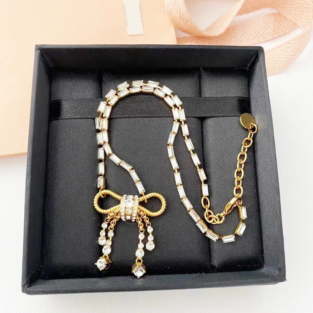 Classic Brand Bowknot Designer Necklace Shine Crystal Bling Diamond Sweet Bow Pendant Necklaces Chain Choker Fashion_voghion.com