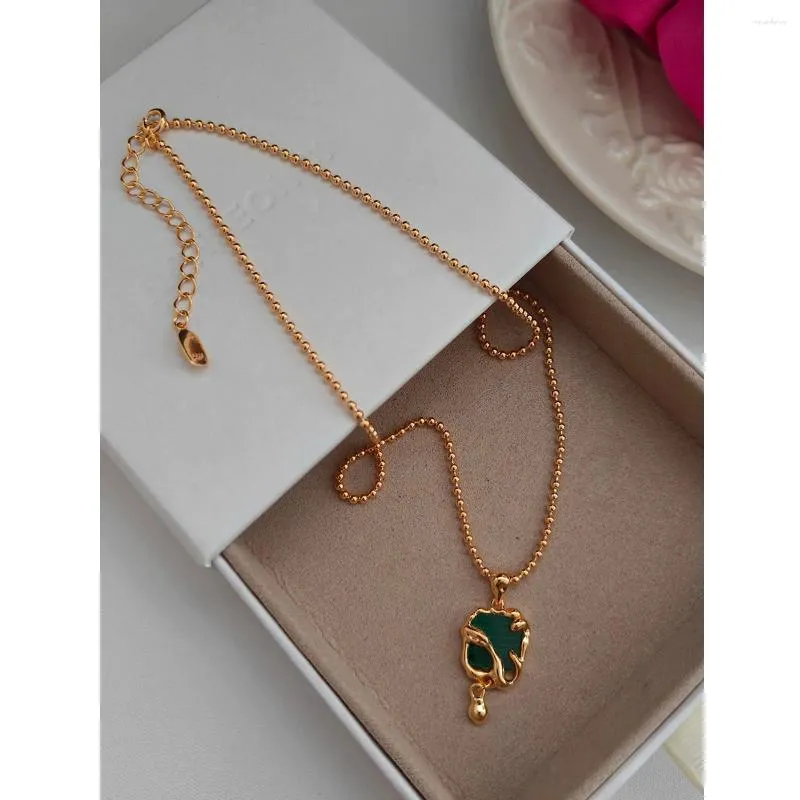 Catene Corpo Intero S Sterling Argento Placcato Oro | Collana Malachite Lunghezza Catena 40 5cm 100629_voghion.com