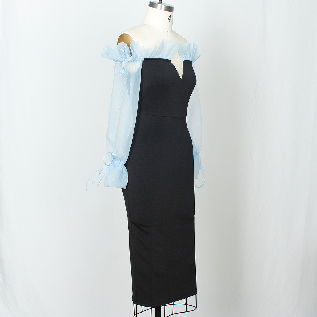 Damenbekleidung Rüschen One-Shoulder-Kleid Nackte Brust High-End Langer Rock Kreatives Design_voghion.com
