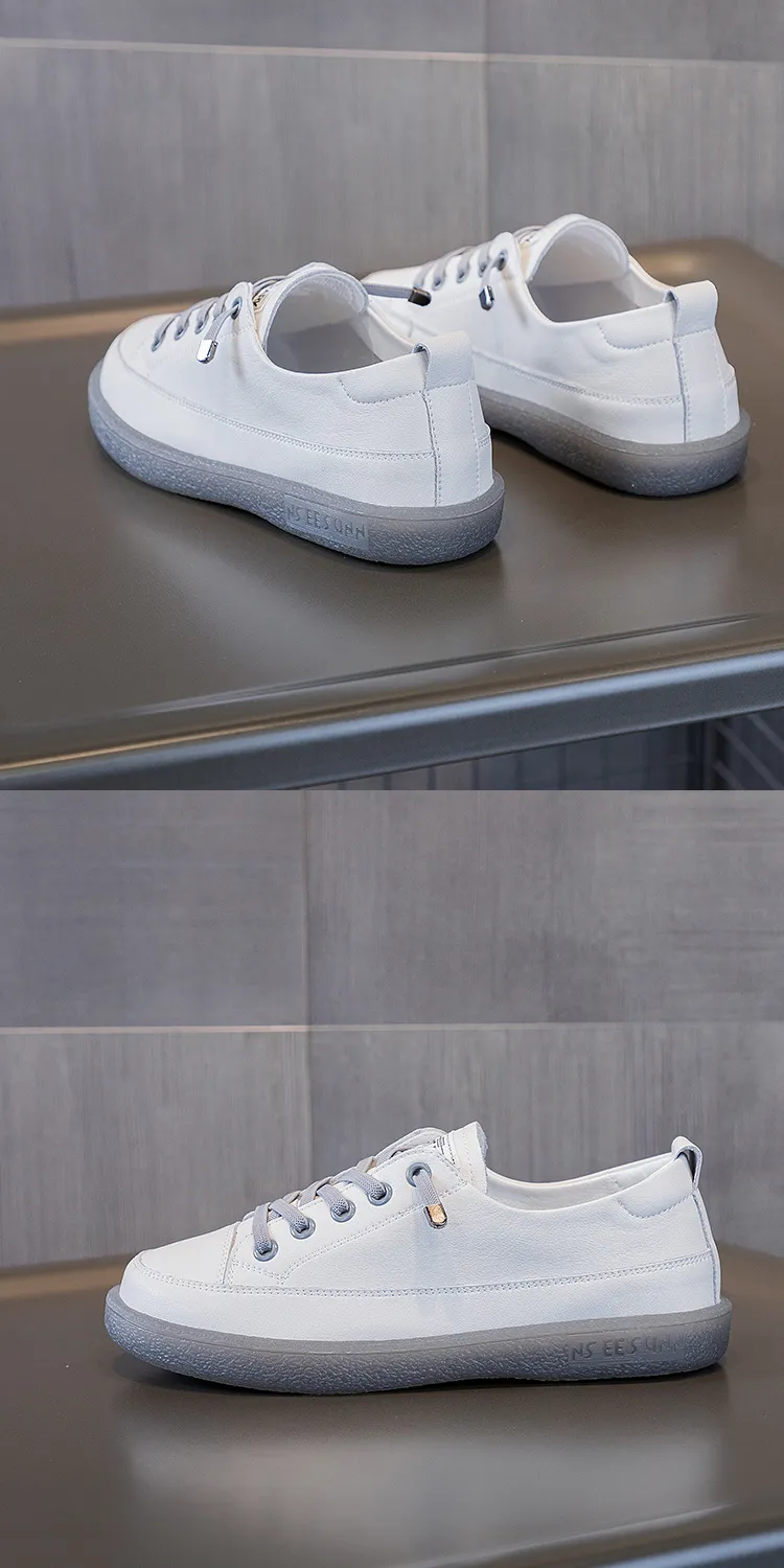 Comfortable Women's Leather Board Shoes Lightweight Flat Design_voghion.com