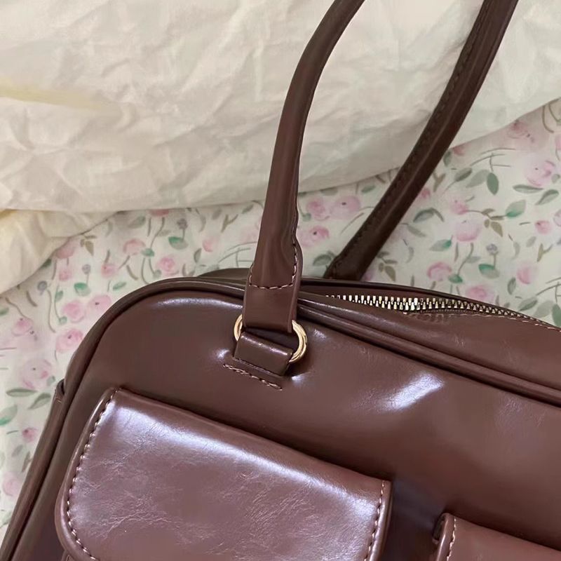 Retro Damen Satchel Hobo Bag PU Leder Einkaufstasche Fashion Solid Designer Achseltasche Casual Doppeltasche Hand_voghion.com