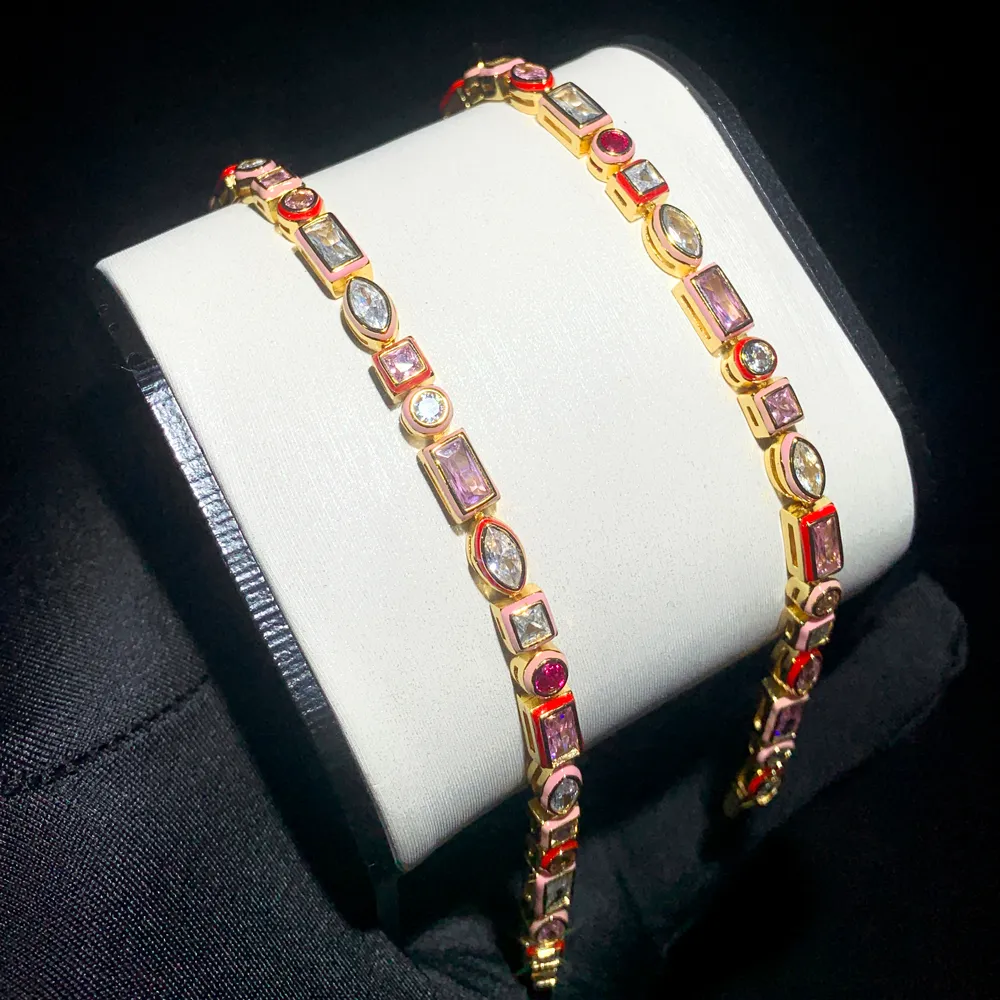 Catene arcobaleno geometrico varie forme zirconia cubica tennis catena girocollo collana castone smalto moda donna_voghion.com