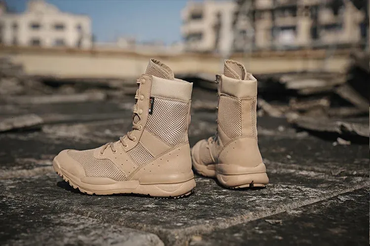 Sommer Atmungsaktive Wüste Wandern Herren High Top Outdoor Klettern Bergsteigen Armee Schuhe Leichte Taktische Kampf_voghion.com