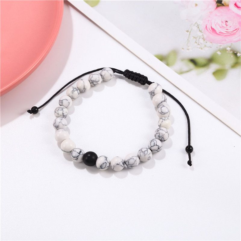 Fashion Retro Black Matte White Turquoise Braided Buddha Beads Set Men's Adjustable Couple Bracelet_voghion.com