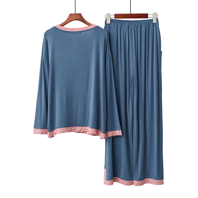 Vêtements pour femmes Pyjamas nouveau printemps et automne modal col rond manches longues ample pantalon large costume de loisirs vêtements de maison deux pièces pour femmes_voghion.com