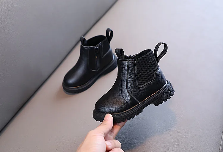 Winter Nieuwe Kinderen Dikke Warme Zijrits PU Leren Waterdichte Sneeuwlaarzen Kidsnest Jongens Meisjes Antislip Pluche Katoenen Schoenen_voghion.com