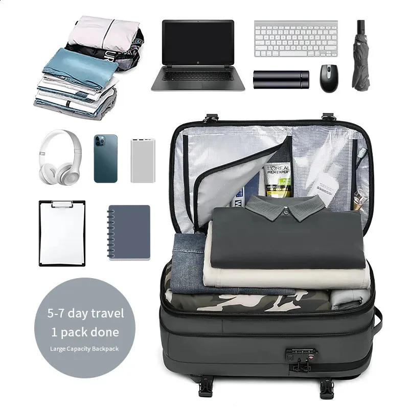 Sac à dos de voyage à compression sous vide pour hommes, sac à dos d'école de grande capacité pour ordinateur portable de 17 pouces, sac à dos de randonnée étendu 240729_voghion.com