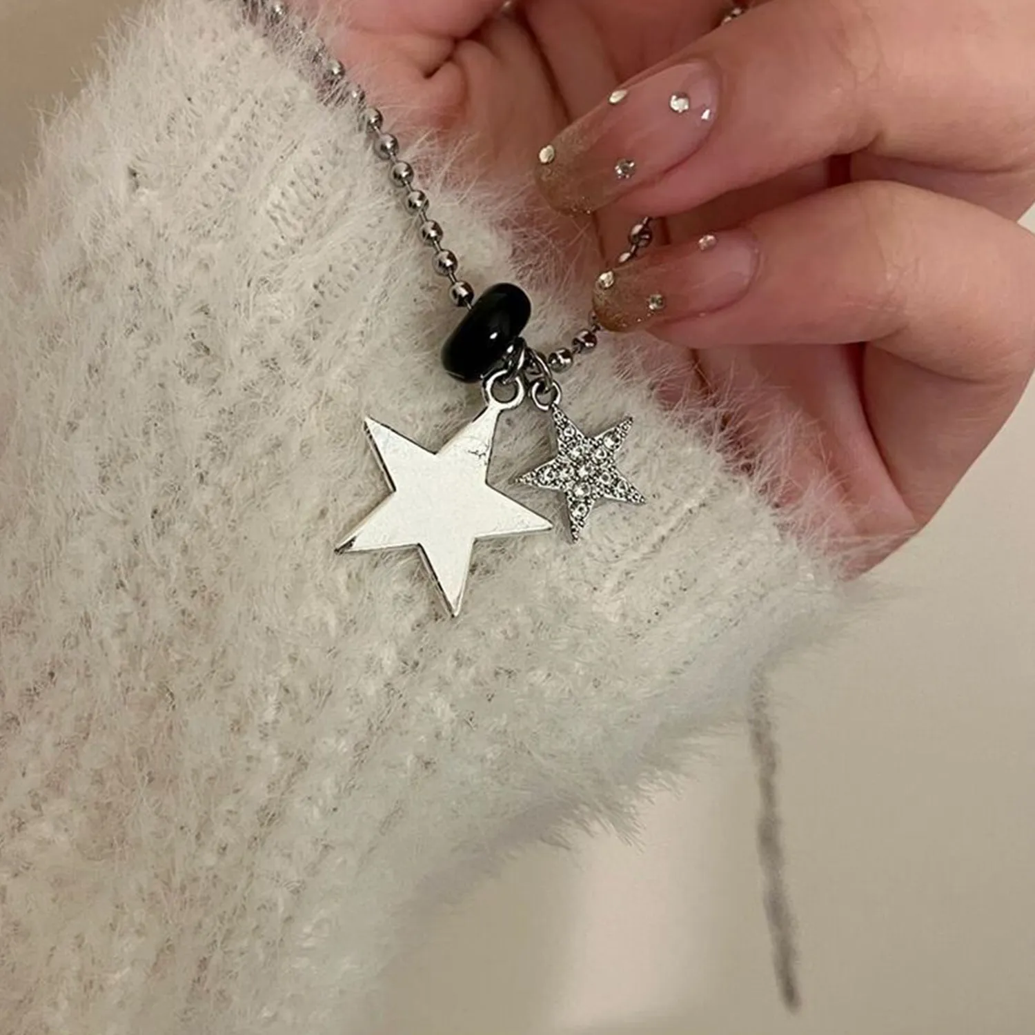 Collane con ciondolo, perline a stella con strass, collana in metallo, moda, clavicola, regalo, gioielli Y2K per donne, accessori_voghion.com