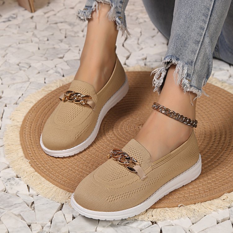 Thick Fly Woven Soft Sole Single Shoe Women With One Foot Pedal Knitted Breathable Lefu For Women's Board Shoes_voghion.com