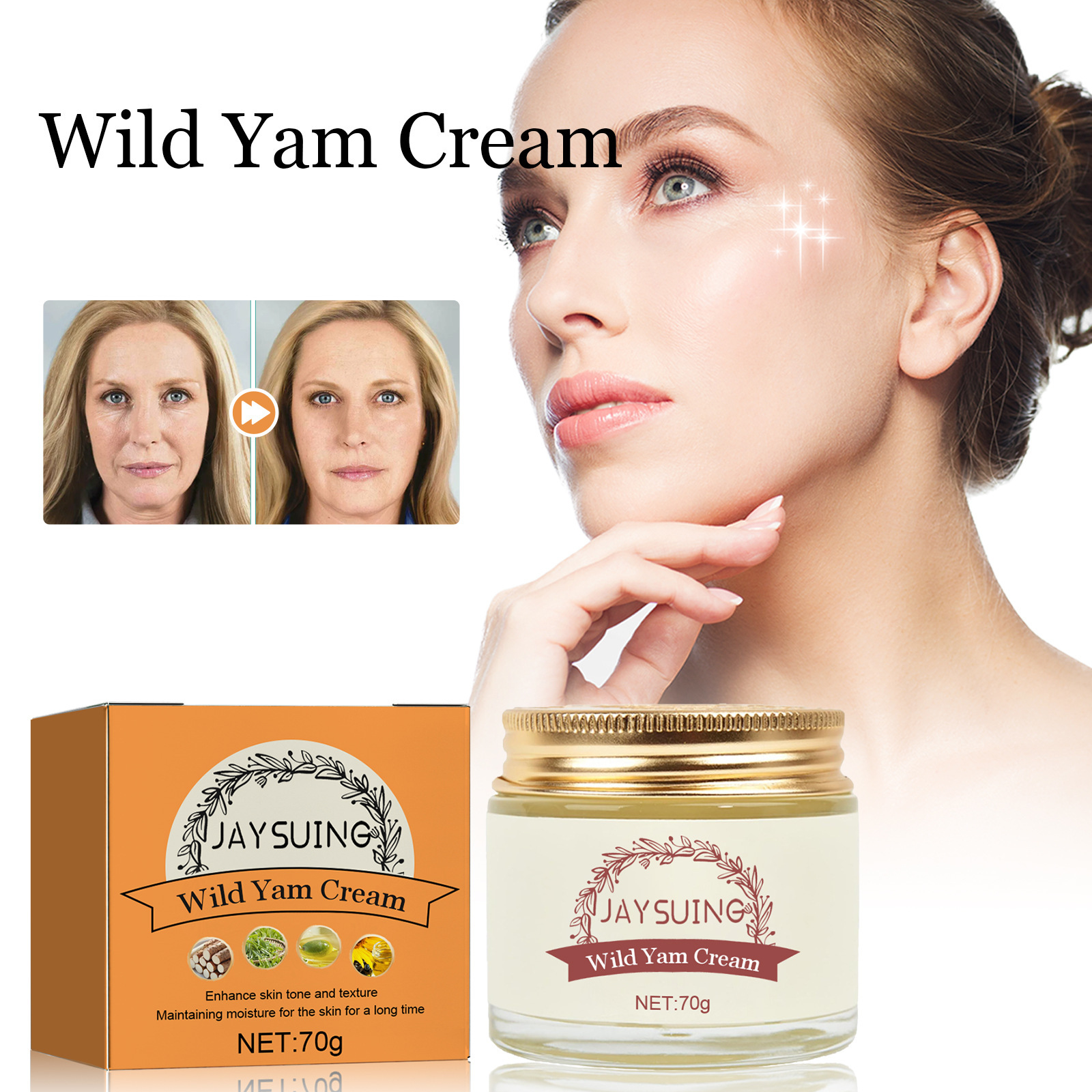 Jayswing Anti-aging ansigtscreme fugter, strammer op, lysner fine linjer, bumser, blødgør, lysner op og udjævner rynker._voghion.com
