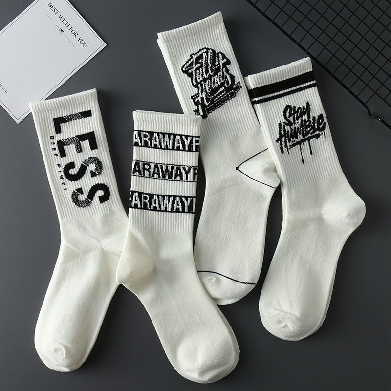Unisex White stockings for men student sports socks for men Instagram fashion all-match mid-tube basketball socks for men