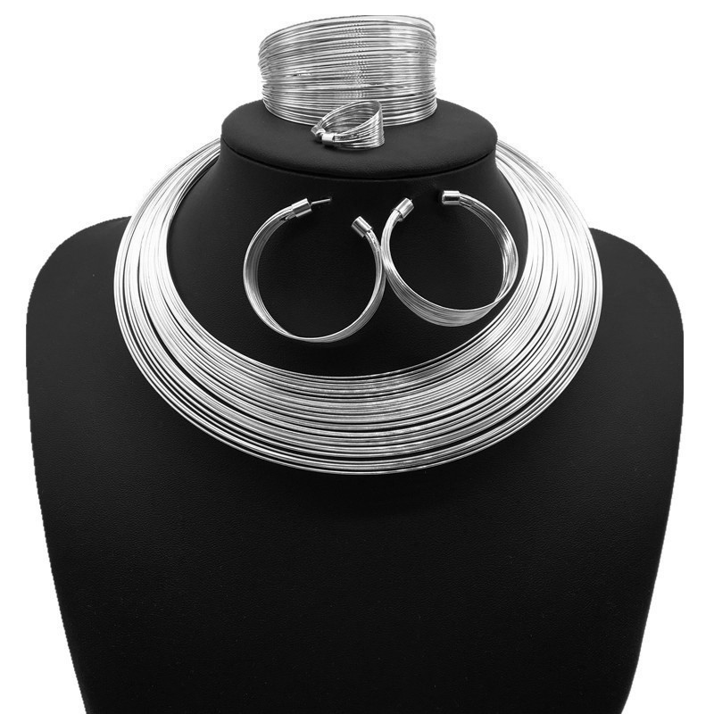 Set di collane da sposa punk gotiche, collare multifilo in lega, collana in quattro pezzi_voghion.com