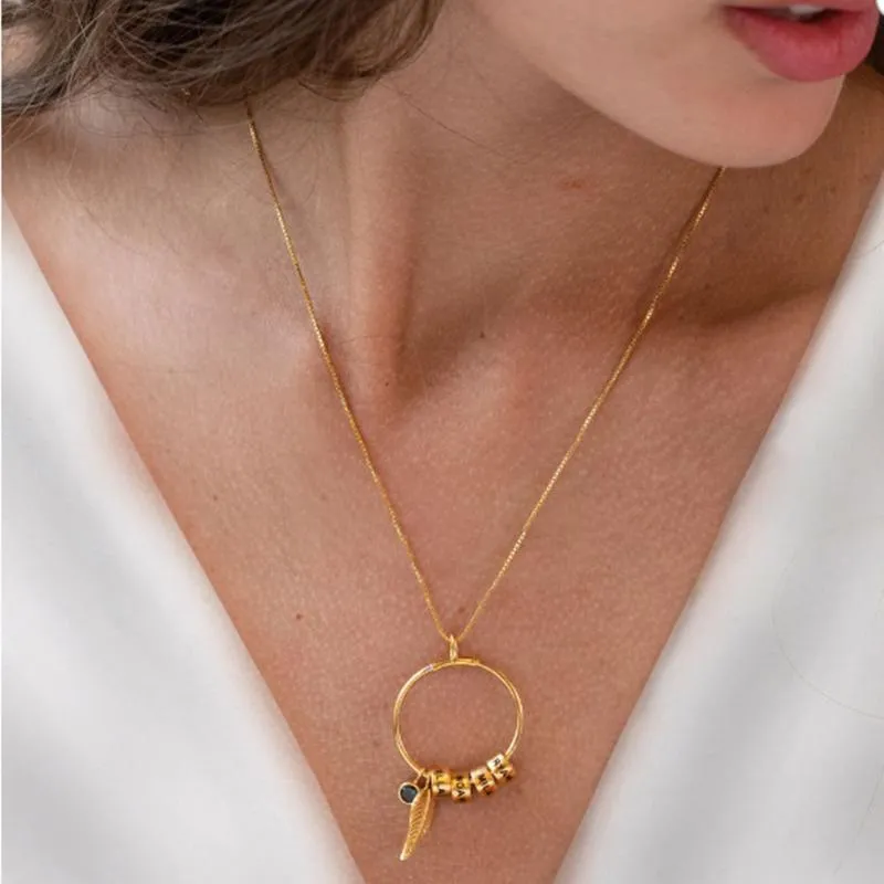 Collane con ciondolo Collana con perline in acciaio inossidabile Nome inciso personalizzato per donna Ciondolo Sidn22_voghion.com