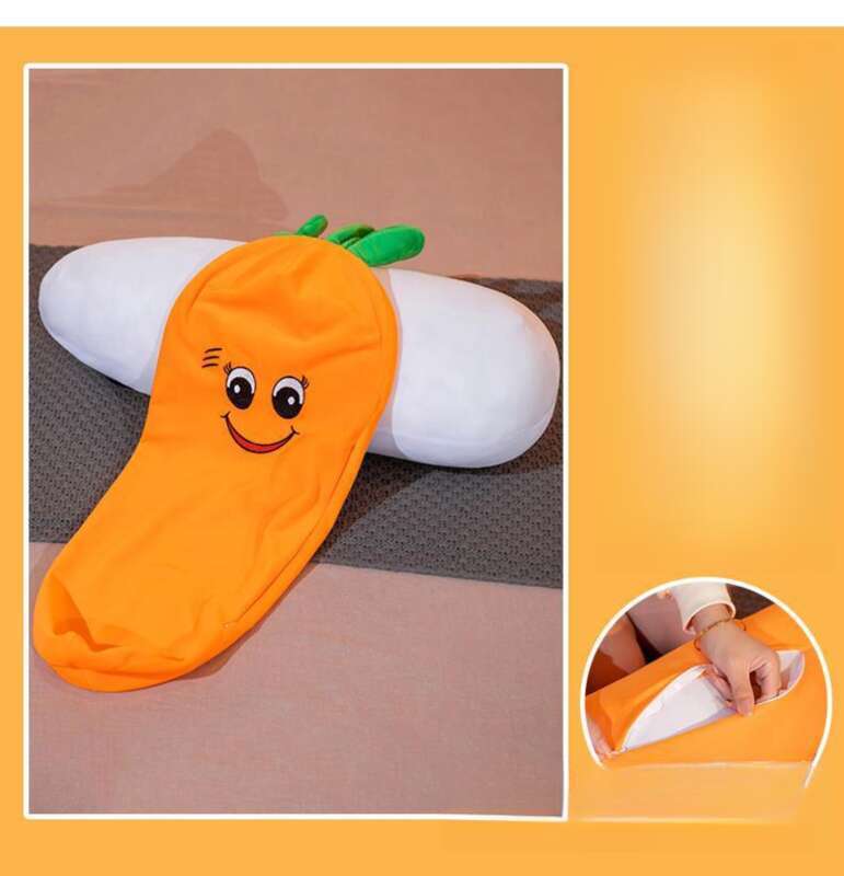 Travesseiro de tiras de cenoura, dormir na cama, pernas presas, bonecas de pelúcia para meninas_voghion.com