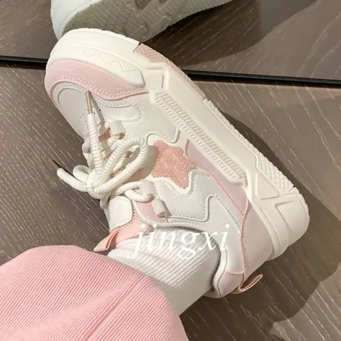 Scarpe sportive rosa bianche da donna, primavera estate, con plateau, vintage, casual, vulcanizzate, kawaii, da tennis, da donna, basse 240801_voghion.com