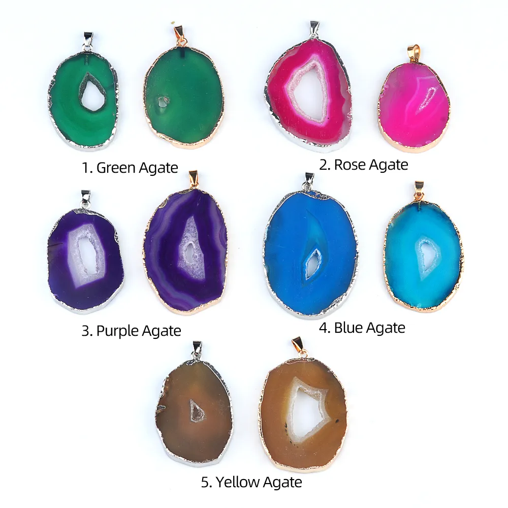 Collana con ciondolo in pietra semipreziosa naturale di forma irregolare, agata verde viola, creazione di gioielli fai da te, orecchini_voghion.com