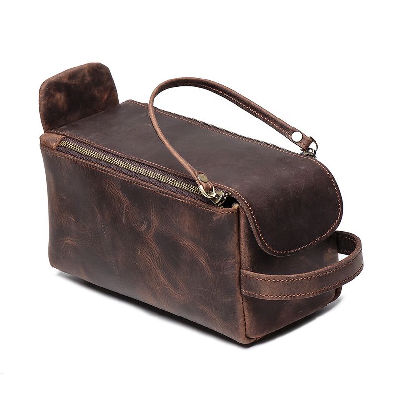 Multifunktionale Retro-Lederhandtasche Herren-Make-up-Tasche, große Kapazität, Aufbewahrungstasche für Toilettenartikel_voghion.com
