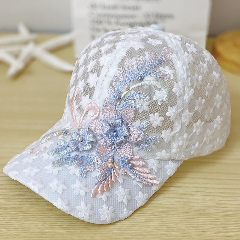 Cappello da baseball estivo da donna in pizzo ricamato Wers Mesh traspirante con linguetta d'anatra e protezione solare, parasole, berretto Rebound_voghion.com