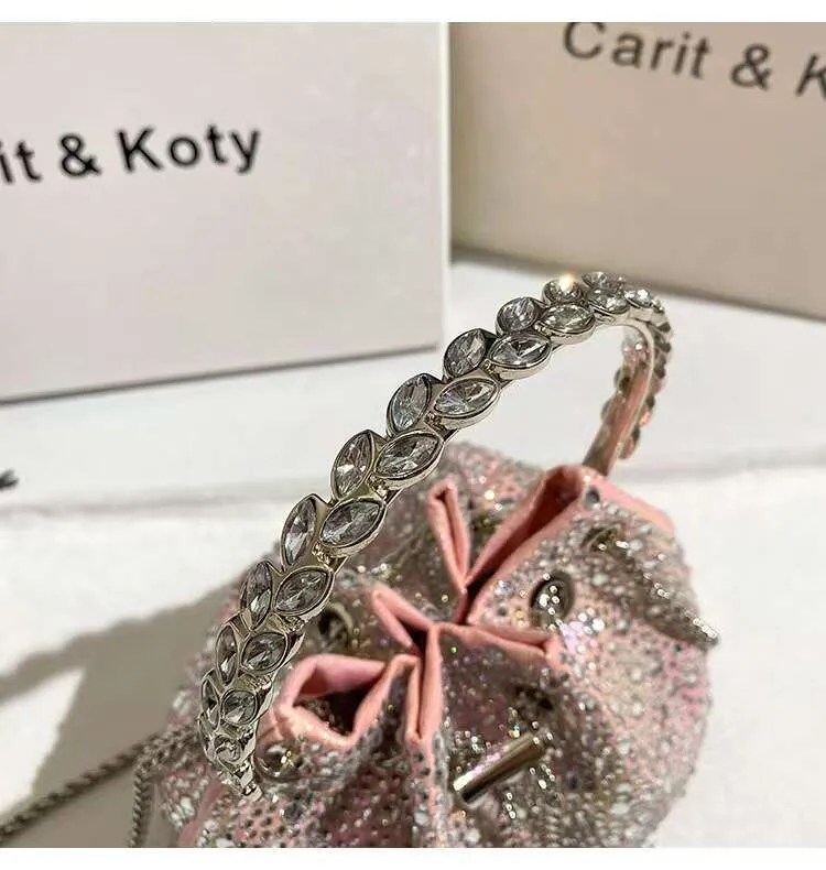 Glitter Shiny Dias Abend Metall Ring Griff Eimer Frauen Handtasche Hochzeit Party Kupplung Geldbörse Schulter Umhängetasche_voghion.com