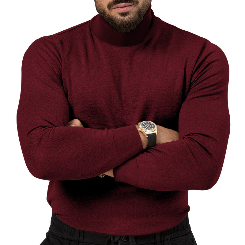 Underla camiseta de manga comprida para homens outono e inverno nova marca de moda jovem versátil simples gola alta_voghion.com