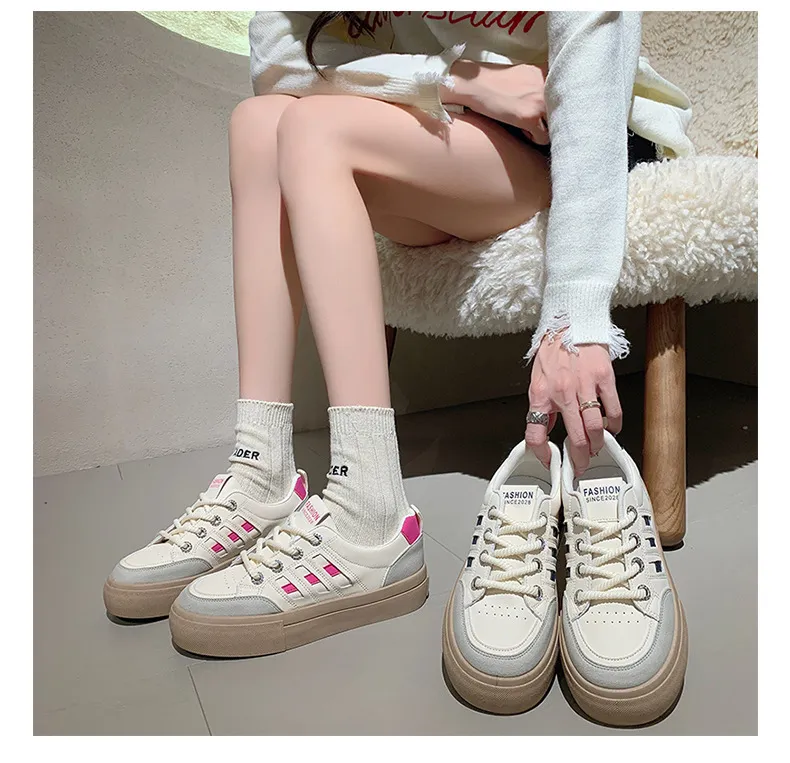 Round Toe Retro Thick Soled Board For Women Spring Autumn New Style Fashionable Flat Bottomed Casual Small White Shoes_voghion.com