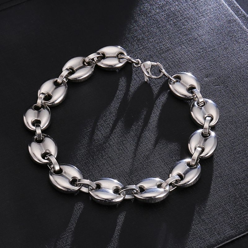 Bracciale in acciaio al titanio con bottone classico in acciaio inossidabile, con chicchi di caffè, larghezza 20 cm_voghion.com