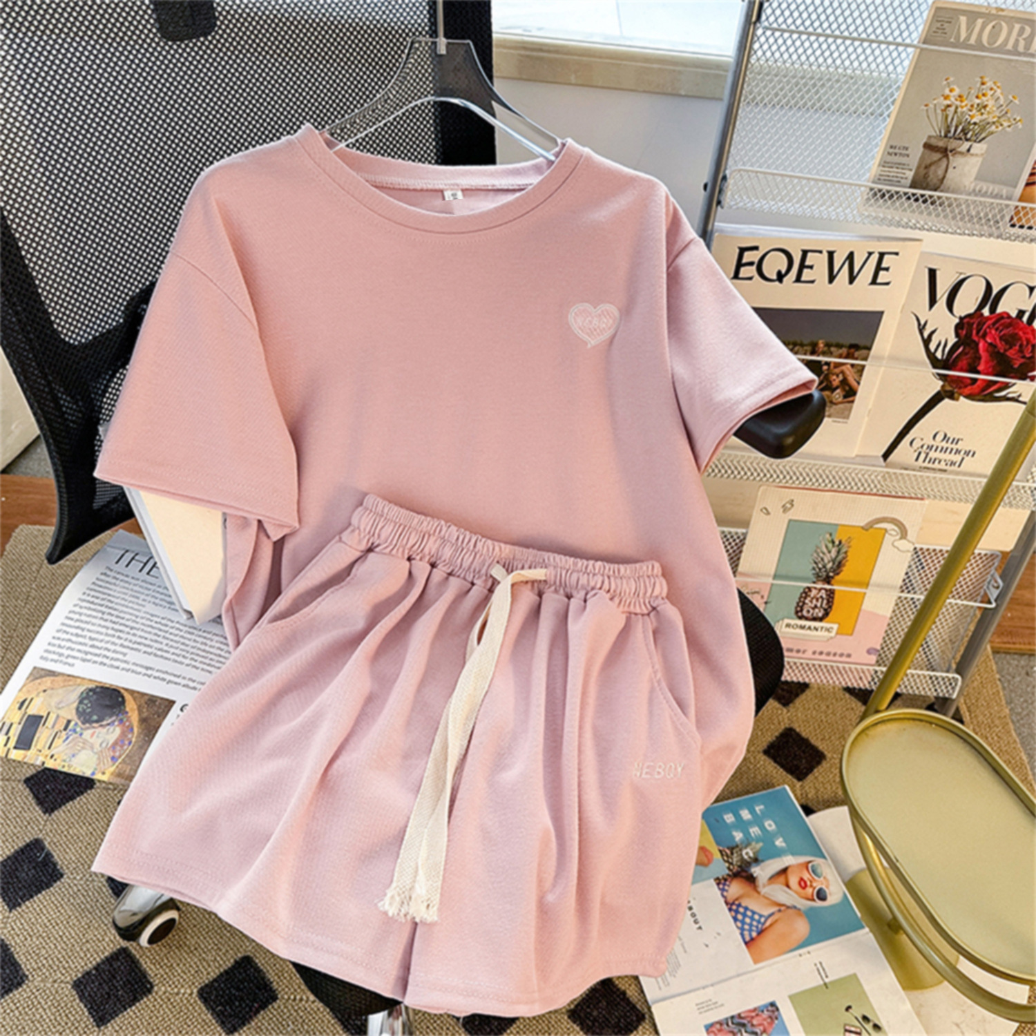 Ensemble deux pièces short ample à manches courtes pour femmes_voghion.com