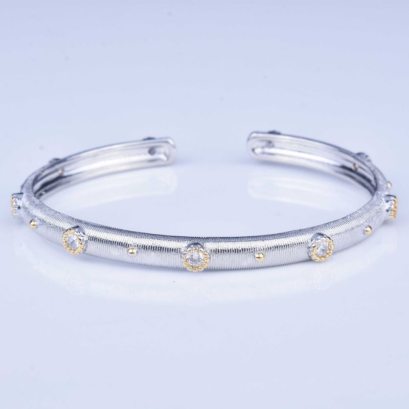 Copper Retro Plating Inlay Geometric Zircon Bangle_voghion.com