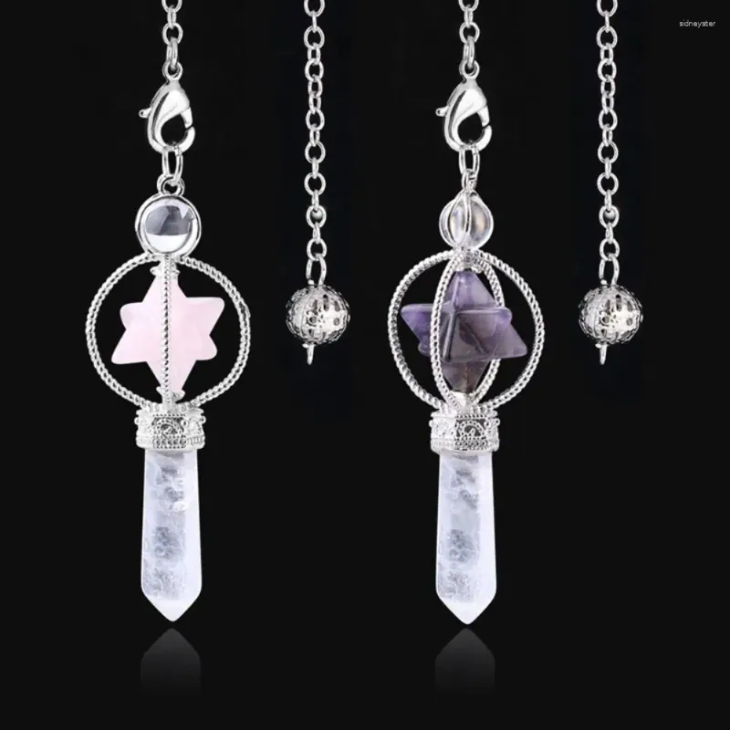 Collier Pendentif Pendule Cristal Naturel Multicolore Longueur 18,5cm Radiesthésie Divination Esotérisme Collier Pierre_voghion.com