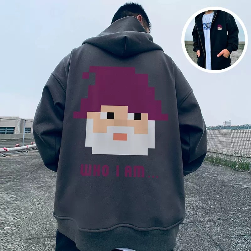 Americký oversized kardigan, mikina s kapucí, Instagram, trendy pánské oblečení s oversized kapucí, podzimní a zimní šedá_voghion.com
