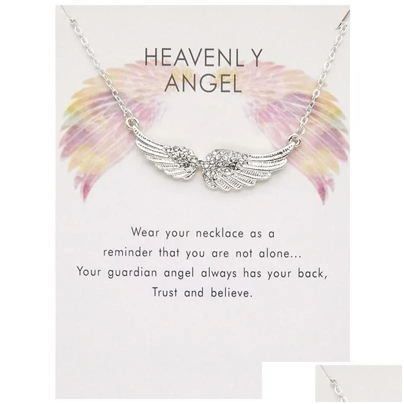 Ciondolo Ali di angeli Ciondoli Collana con carta regalo Oro Argento Colori Strass Ali Collane Gioielli di moda Goccia_voghion.com