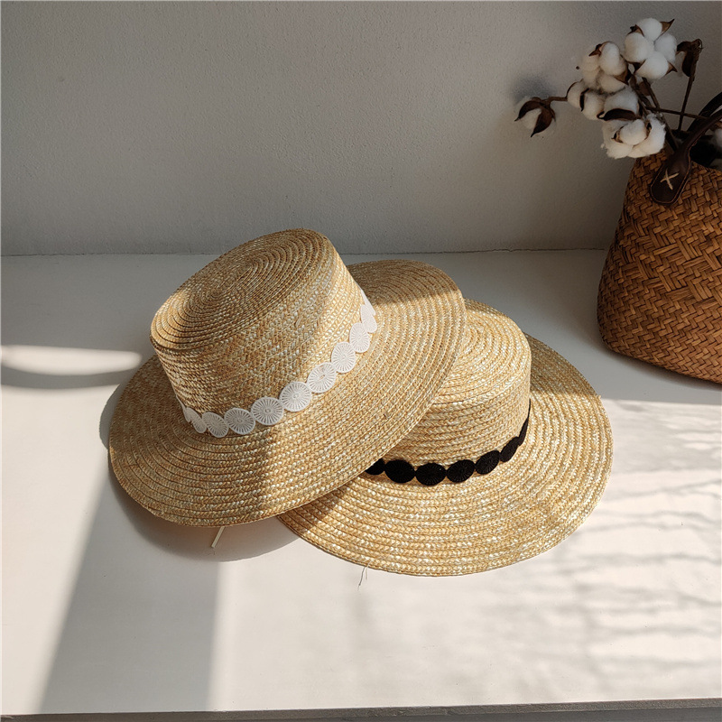Blogger photo taking concave shaped shading straw summer trendy lace hook flower beach sun protection hat, new model_voghion.com