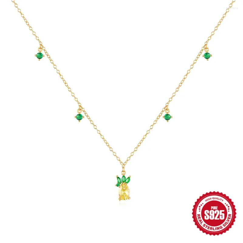 Cadenas CANNER Sterling Sier Trendy Fruit Series Cadena de clavícula con circonitas de colores Collares apilables Joyas de verano_voghion.com