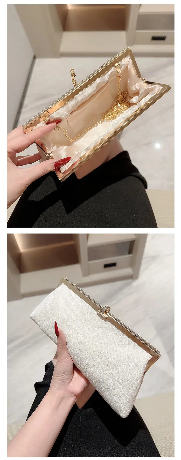 High-end Women Veet Evening Bag Fashion Fish Hook Lock Clutch Purses Female Handbags Chain Shoulder Bags for Wedding_voghion.com
