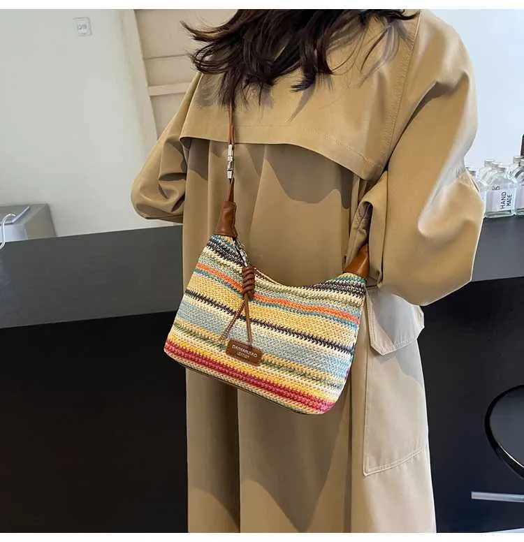 Borse da donna in tessuto testurizzato, borse a tracolla con colori a contrasto, grande capacità, versatili, per spostamenti ascellari_voghion.com