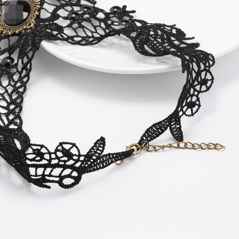 Collier chaîne de clavicule en dentelle noire créative de style gothique_voghion.com