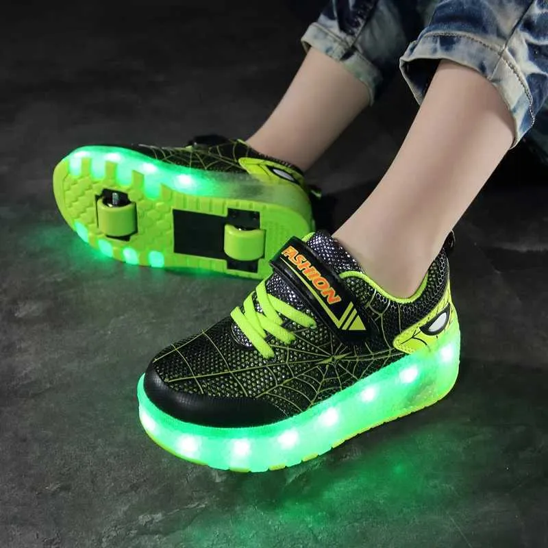 Çocuk Spor Ayakkabıları Örümcek Karikatür Örgü Usb Şarj Işıklı Açık Hava Spor Patenleri Çocuk Paten Erkek Kız Rahat Ayakkabılar_voghion.com