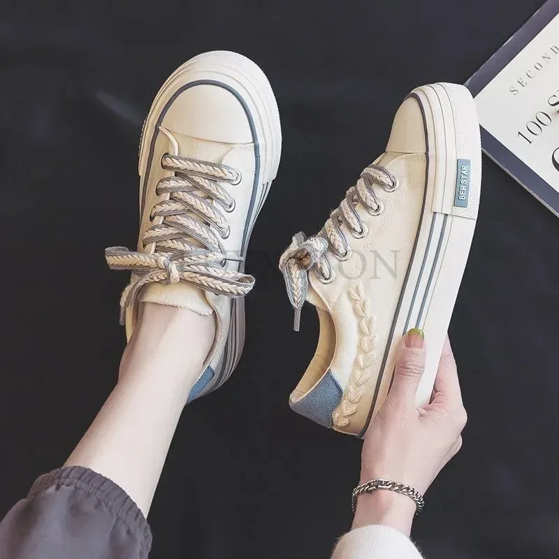 Thick Soled Round Toe Dissoed Sole Canvas Wheat Ear Slack Casual Fashion Comfortable Breathable Board Shoes 240607_ecoleips.com